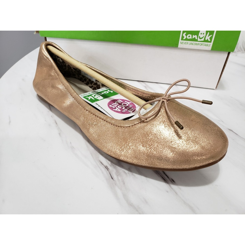 Sanuk Yoga Ballet Flats Rose Gold Metallic Slip On Shoes Womens 7 SWF10677 RGL